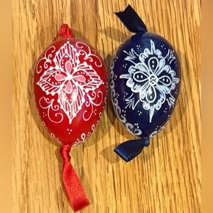 Vintage Hungarian Hand-Painted Wooden Easter Egg Ornaments | Budapest Folk Art
